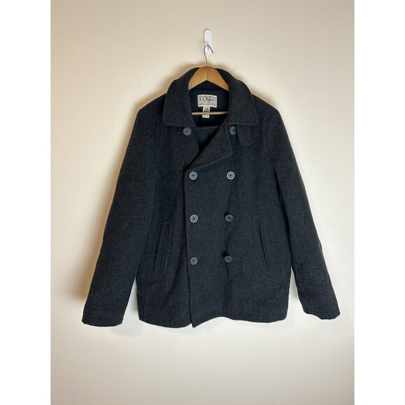 VTG LL Bean 100% Wool Gray Pea Coat Thinsulate Jacket Quilted Lining Men’s M - Picture 1 of 4
